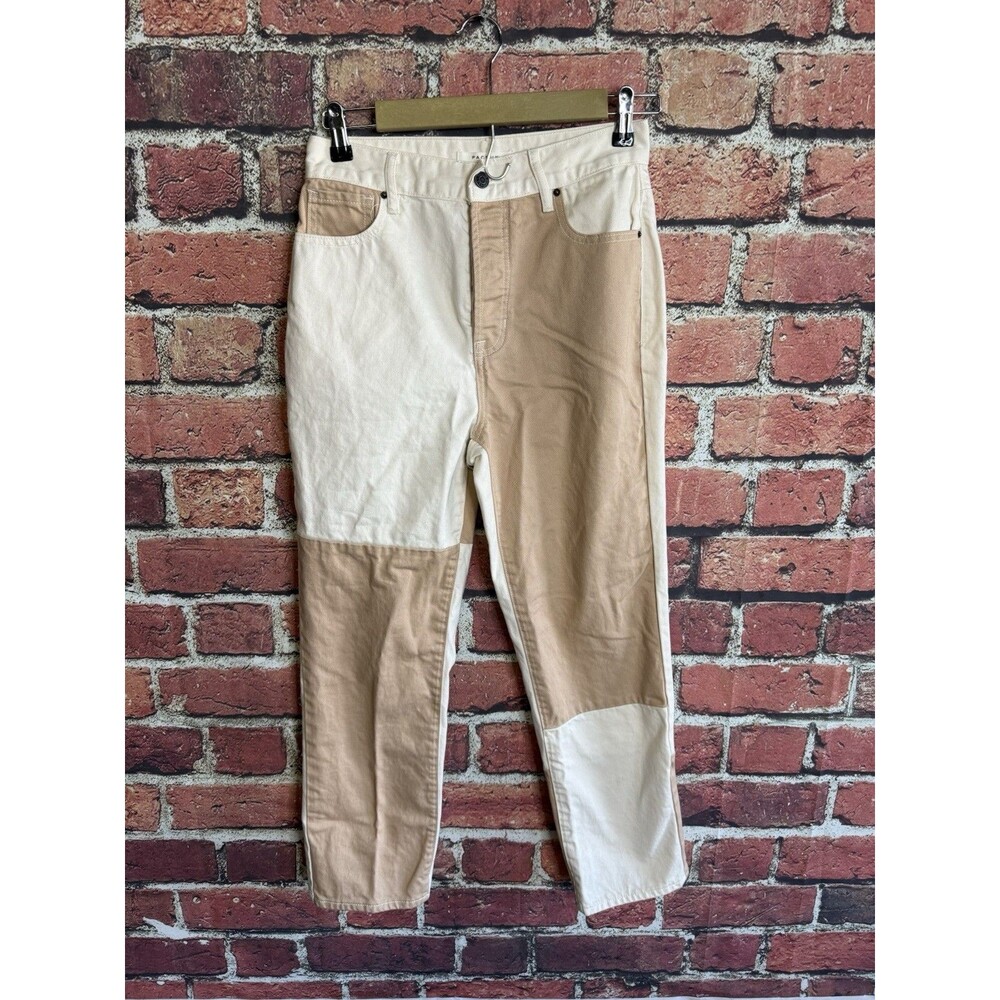 PacSun Jeans Womens 26 Regular Straight Jean White Beige Patchwork Cotton